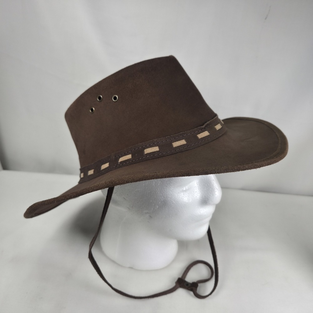 The Original Rogue 110 Handcrafted Brown Suede Leather Bush Hat Large Western